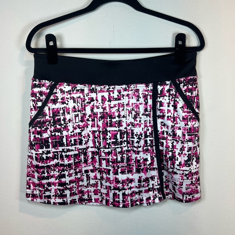 PGA Tour Golf Skort Skirt Black White Pink Geometric Pull On Pockets Mini Medium